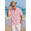 COOFANDY Men Casual Henley Tee Shirt Short Sleeve Band Collar Summer Beach Textured T-Shirt(Pink)