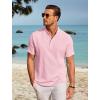 COOFANDY Men Casual Henley Tee Shirt Short Sleeve Band Collar Summer Beach Textured T-Shirt(Pink)