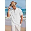 COOFANDY Men Casual Henley Tee Shirt Short Sleeve Band Collar Summer Beach Textured T-Shirt(White)