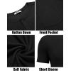 COOFANDY Men Casual Shirt Short Sleeve Summer Basic T Shirt Pocket Soild Tee Top(Black)