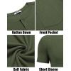 COOFANDY Men Casual Shirt Short Sleeve Summer Basic T Shirt Pocket Soild Tee Top(Dark Green)