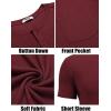 COOFANDY Men Casual Shirt Short Sleeve Summer Basic T Shirt Pocket Soild Tee Top(Wine)