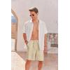 COOFANDY Men Casual Summer Beach Shorts Elastic Waist Drawstring Flat Front Short(Linen Khaki)