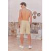 COOFANDY Men Casual Summer Beach Shorts Elastic Waist Drawstring Flat Front Short(Linen Khaki)