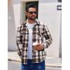 COOFANDY Men Flannel Shirt Casual Button Down Shirt Jacket Long Sleeve Plaid Shirts with Pockets(Brown)