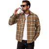 COOFANDY Men Flannel Shirt Casual Button Down Shirt Jacket Long Sleeve Plaid Shirts with Pockets(Brown White)