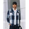 COOFANDY Men Flannel Shirt Casual Button Down Shirt Jacket Long Sleeve Plaid Shirts with Pockets(Navy Blue)