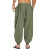 COOFANDY Men Hippie Harem Pants Baggy Linen Cotton Boho Yoga Pants Summer Beach Pants Casual Drop Crotch Trouser(Army Green)