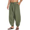 COOFANDY Men Hippie Harem Pants Baggy Linen Cotton Boho Yoga Pants Summer Beach Pants Casual Drop Crotch Trouser(Army Green)