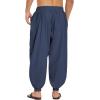 COOFANDY Men Hippie Harem Pants Baggy Linen Cotton Boho Yoga Pants Summer Beach Pants Casual Drop Crotch Trouser(Navy Blue)