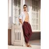 COOFANDY Men Hippie Harem Pants Baggy Linen Cotton Boho Yoga Pants Summer Beach Pants Casual Drop Crotch Trouser(Wine Red)