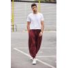 COOFANDY Men Hippie Harem Pants Baggy Linen Cotton Boho Yoga Pants Summer Beach Pants Casual Drop Crotch Trouser(Wine Red)