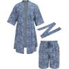 COOFANDY Men Lightweight 2 Piece Kimono Robe with Shorts Japanese Robes Casual Open Front Long Cardigan With Belt(Navy Blue(plaid))