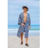 COOFANDY Men Lightweight 2 Piece Kimono Robe with Shorts Japanese Robes Casual Open Front Long Cardigan With Belt(Navy Blue(plaid))