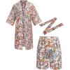 COOFANDY Men Lightweight 2 Piece Kimono Robe with Shorts Japanese Robes Casual Open Front Long Cardigan With Belt(White(paisley Print))