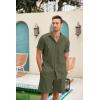 COOFANDY Men Linen Sets Outfits 2 Piece Short Sleeve Cuban Shirts Guayabera Linen Suit(Army Green)