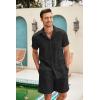 COOFANDY Men Linen Sets Outfits 2 Piece Short Sleeve Cuban Shirts Guayabera Linen Suit(Black)