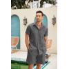 COOFANDY Men Linen Sets Outfits 2 Piece Short Sleeve Cuban Shirts Guayabera Linen Suit(Dark Gray)