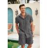 COOFANDY Men Linen Sets Outfits 2 Piece Short Sleeve Cuban Shirts Guayabera Linen Suit(Dark Gray)