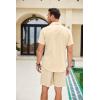 COOFANDY Men Linen Sets Outfits 2 Piece Short Sleeve Cuban Shirts Guayabera Linen Suit(Khaki)