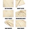 COOFANDY Men Linen Sets Outfits 2 Piece Short Sleeve Cuban Shirts Guayabera Linen Suit(Khaki)