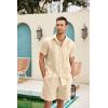COOFANDY Men Linen Sets Outfits 2 Piece Short Sleeve Cuban Shirts Guayabera Linen Suit(Khaki)