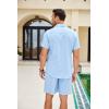 COOFANDY Men Linen Sets Outfits 2 Piece Short Sleeve Cuban Shirts Guayabera Linen Suit(Light Blue)