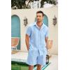 COOFANDY Men Linen Sets Outfits 2 Piece Short Sleeve Cuban Shirts Guayabera Linen Suit(Light Blue)