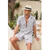 COOFANDY Men Linen Sets Outfits 2 Piece Short Sleeve Cuban Shirts Guayabera Linen Suit(Light Gray)