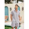 COOFANDY Men Linen Sets Outfits 2 Piece Short Sleeve Cuban Shirts Guayabera Linen Suit(Light Gray)