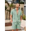 COOFANDY Men Linen Sets Outfits 2 Piece Short Sleeve Cuban Shirts Guayabera Linen Suit(Light Green)