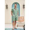 COOFANDY Men Linen Sets Outfits 2 Piece Short Sleeve Cuban Shirts Guayabera Linen Suit(Light Green)