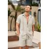 COOFANDY Men Linen Sets Outfits 2 Piece Short Sleeve Cuban Shirts Guayabera Linen Suit(Light Khaki)