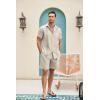 COOFANDY Men Linen Sets Outfits 2 Piece Short Sleeve Cuban Shirts Guayabera Linen Suit(Light Khaki)