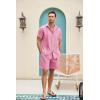 COOFANDY Men Linen Sets Outfits 2 Piece Short Sleeve Cuban Shirts Guayabera Linen Suit(Pink)