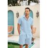 COOFANDY Men Linen Sets Outfits 2 Piece Short Sleeve Cuban Shirts Guayabera Linen Suit(Sky Blue)