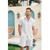 COOFANDY Men Linen Sets Outfits 2 Piece Short Sleeve Cuban Shirts Guayabera Linen Suit(White)