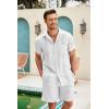 COOFANDY Men Linen Sets Outfits 2 Piece Short Sleeve Cuban Shirts Guayabera Linen Suit(White)