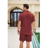 COOFANDY Men Linen Sets Outfits 2 Piece Short Sleeve Cuban Shirts Guayabera Linen Suit(Wine Red)