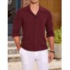 COOFANDY Men Long Sleeve Button Down Shirts Muscle Fit Dress Shirts Slim Fit Knit Shirts Camp Collar Shirts(Burgundy)