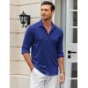 COOFANDY Men Long Sleeve Button Down Shirts Muscle Fit Dress Shirts Slim Fit Knit Shirts Camp Collar Shirts(Classic Blue)