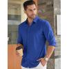 COOFANDY Men Long Sleeve Button Down Shirts Muscle Fit Dress Shirts Slim Fit Knit Shirts Camp Collar Shirts(Dark Blue)