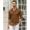 COOFANDY Men Long Sleeve Button Down Shirts Muscle Fit Dress Shirts Slim Fit Knit Shirts Camp Collar Shirts(Light Brown)