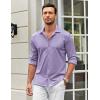 COOFANDY Men Long Sleeve Button Down Shirts Muscle Fit Dress Shirts Slim Fit Knit Shirts Camp Collar Shirts(Lilac)