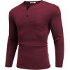 COOFANDY Men Long Sleeve Henley Shirs Casual Basic T Shirts Soild Button Tees with Pockets(Dark Red)