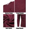 COOFANDY Men Long Sleeve Henley Shirs Casual Basic T Shirts Soild Button Tees with Pockets(Dark Red)
