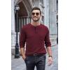 COOFANDY Men Long Sleeve Henley Shirs Casual Basic T Shirts Soild Button Tees with Pockets(Dark Red)