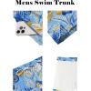 COOFANDY Men Swim Trunk with Compression Liner 2 in 1 Swimwear Bathing Suit Quick Dry Board Short(P Light Blue Leaves)