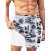 COOFANDY Men Swim Trunk with Compression Liner 2 in 1 Swimwear Bathing Suit Quick Dry Board Short(P Navy Blue Coconut Tree)