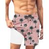 COOFANDY Men Swim Trunk with Compression Liner 2 in 1 Swimwear Bathing Suit Quick Dry Board Short(P Pink Coconut Tree)